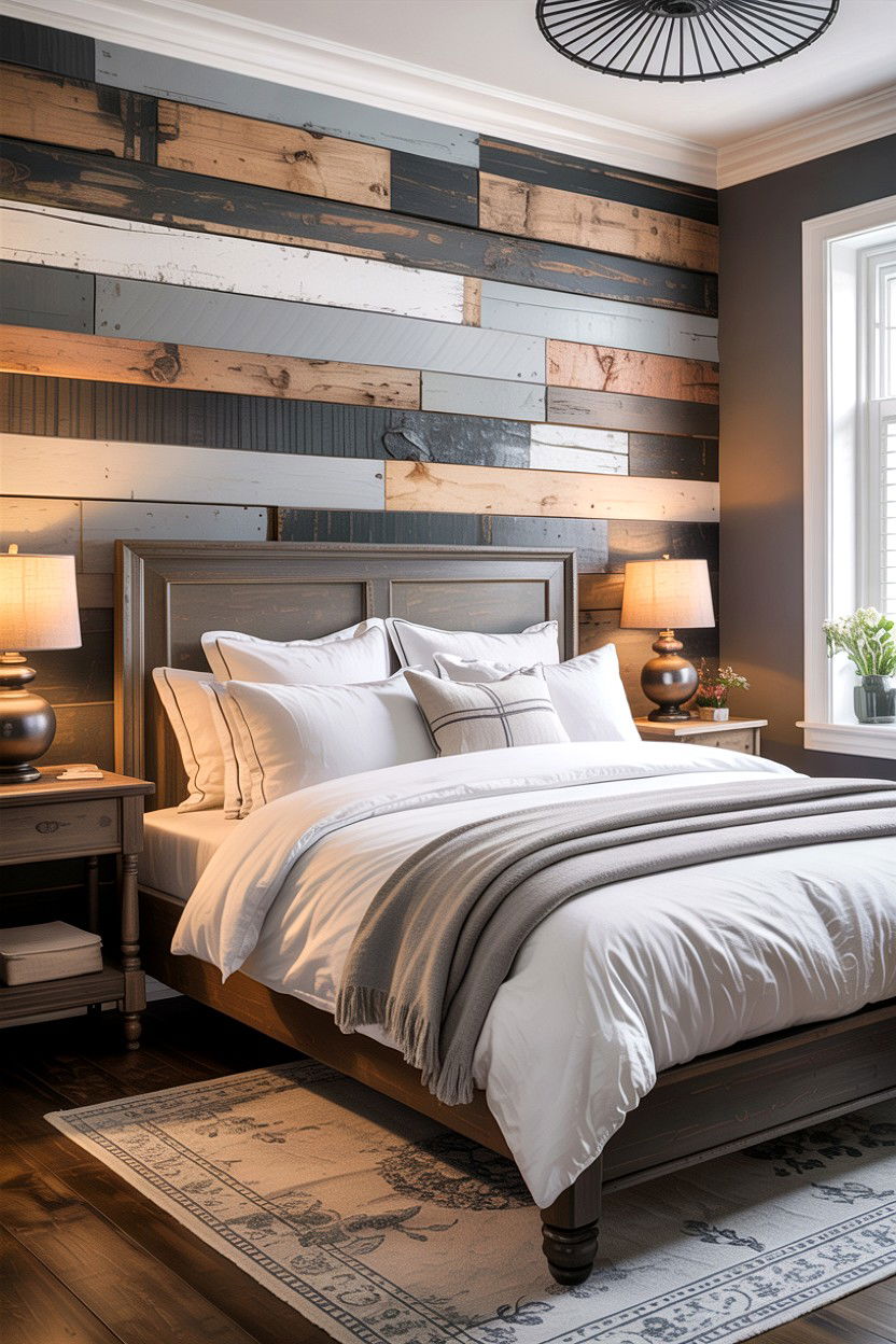 Grey Wood Accent Wall - 30 rustic grey bedroom ideas