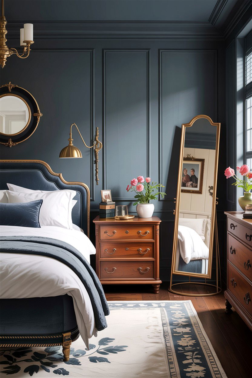 Grey bedroom with brass accents - 30 traditional grey bedroom ideas