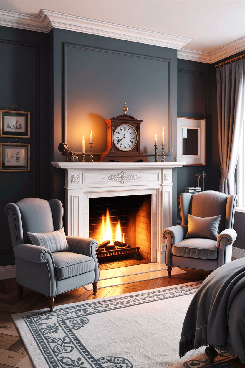 Grey bedroom with fireplace - 30 traditional grey bedroom ideas