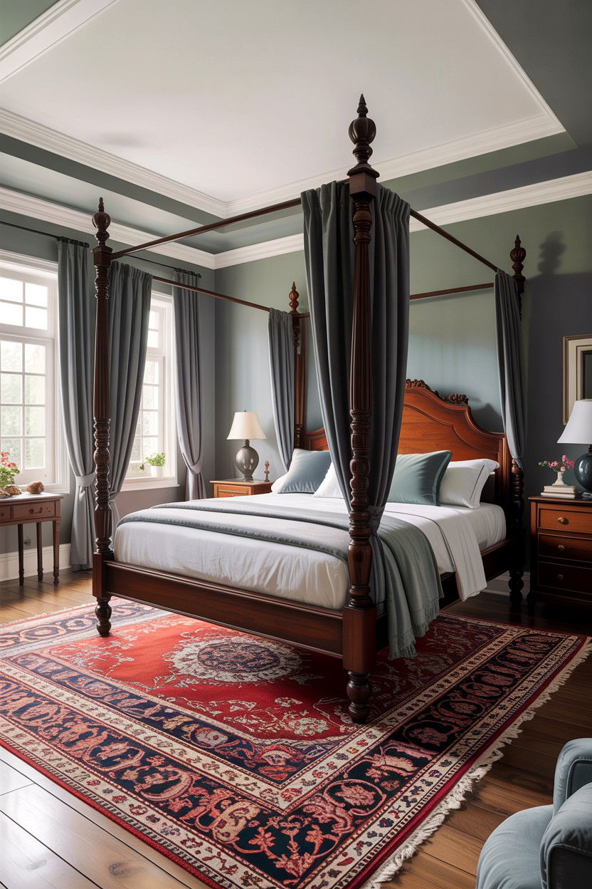 Grey bedroom with four poster bed - 30 traditional grey bedroom ideas