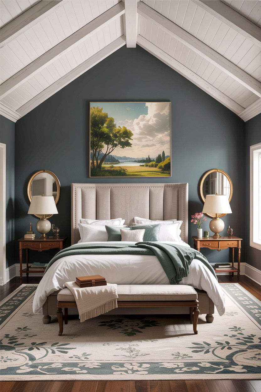 Grey bedroom with vaulted ceiling - 30 traditional grey bedroom ideas