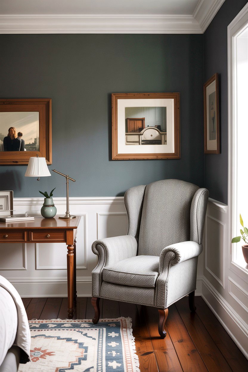 Grey bedroom with wainscoting - 30 traditional grey bedroom ideas