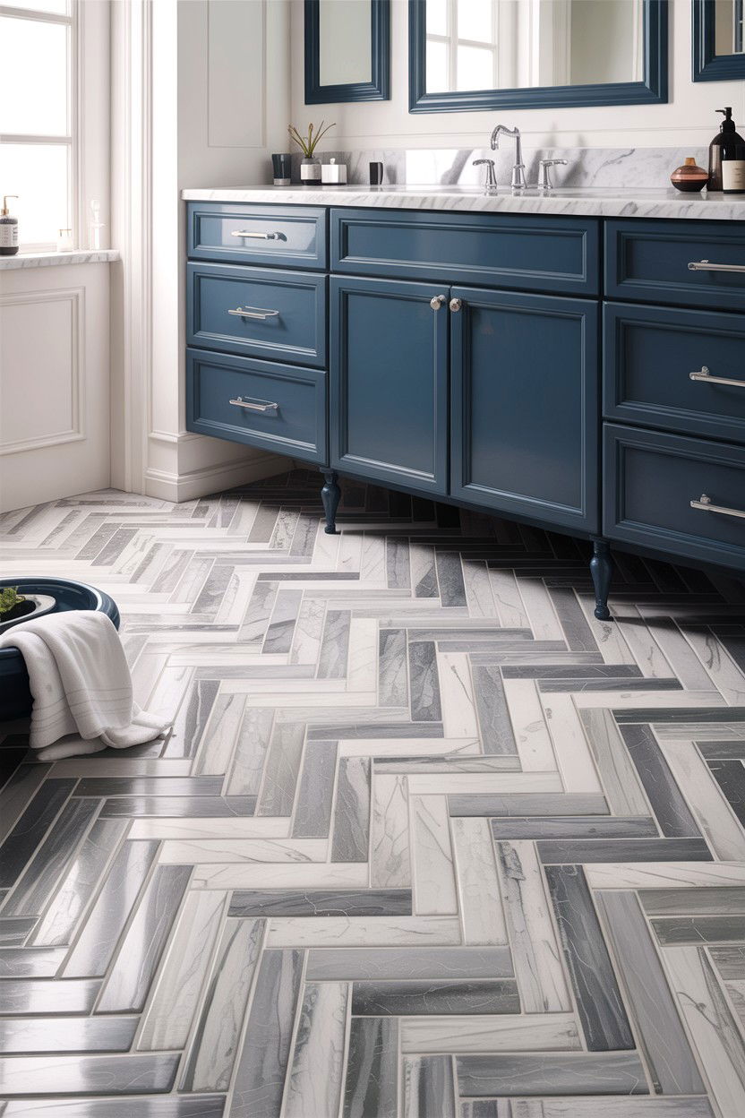 Grey herringbone bathroom floor - 30 herringbone pattern bathroom ideas