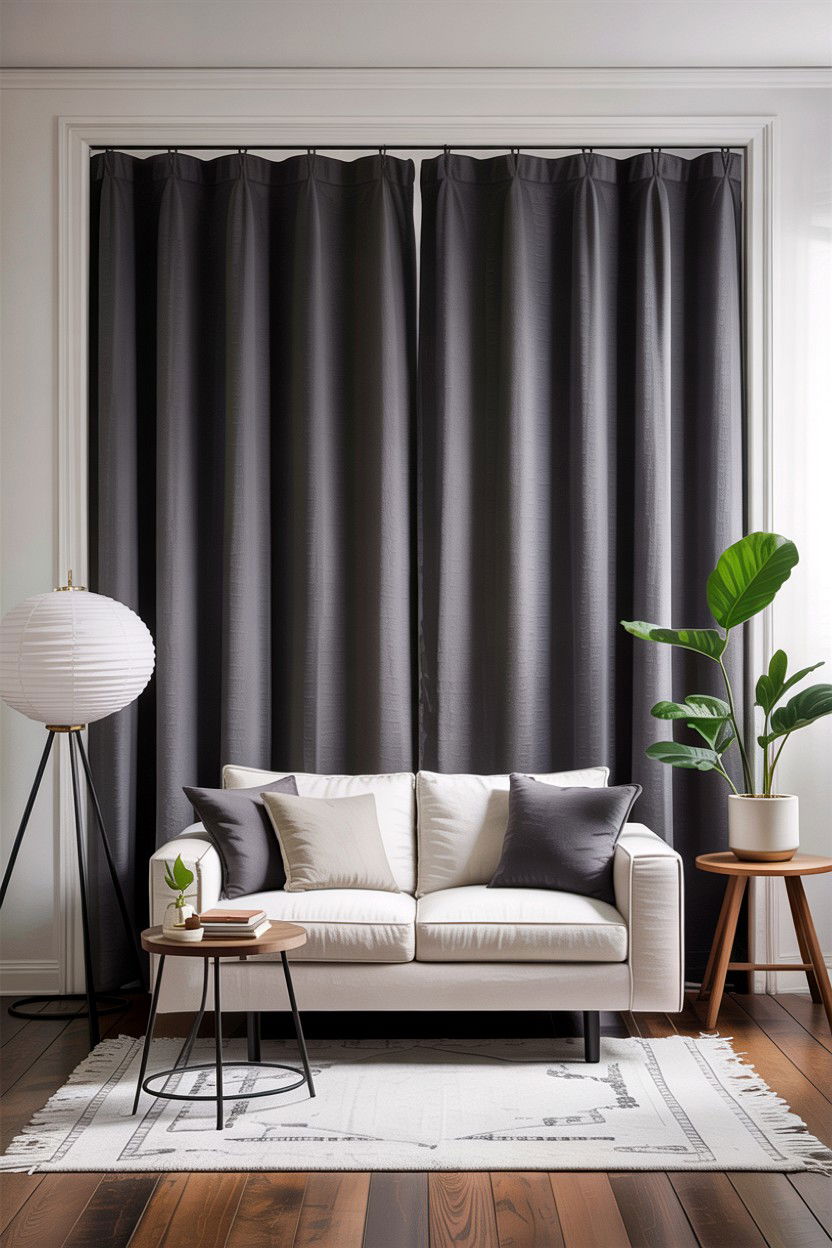 Grey linen room divider curtain - 30 living room curtain dividers
