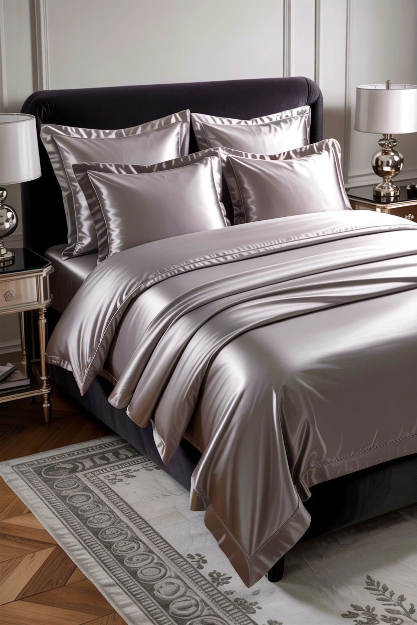 Grey silk bedding set - 30 bedroom bedding sets