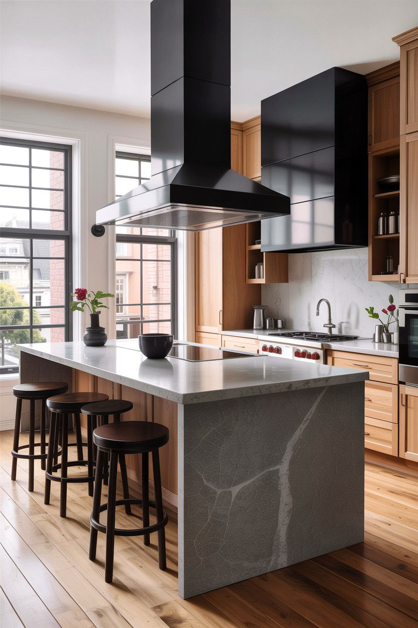 Grey stone island - 30 stone kitchen ideas