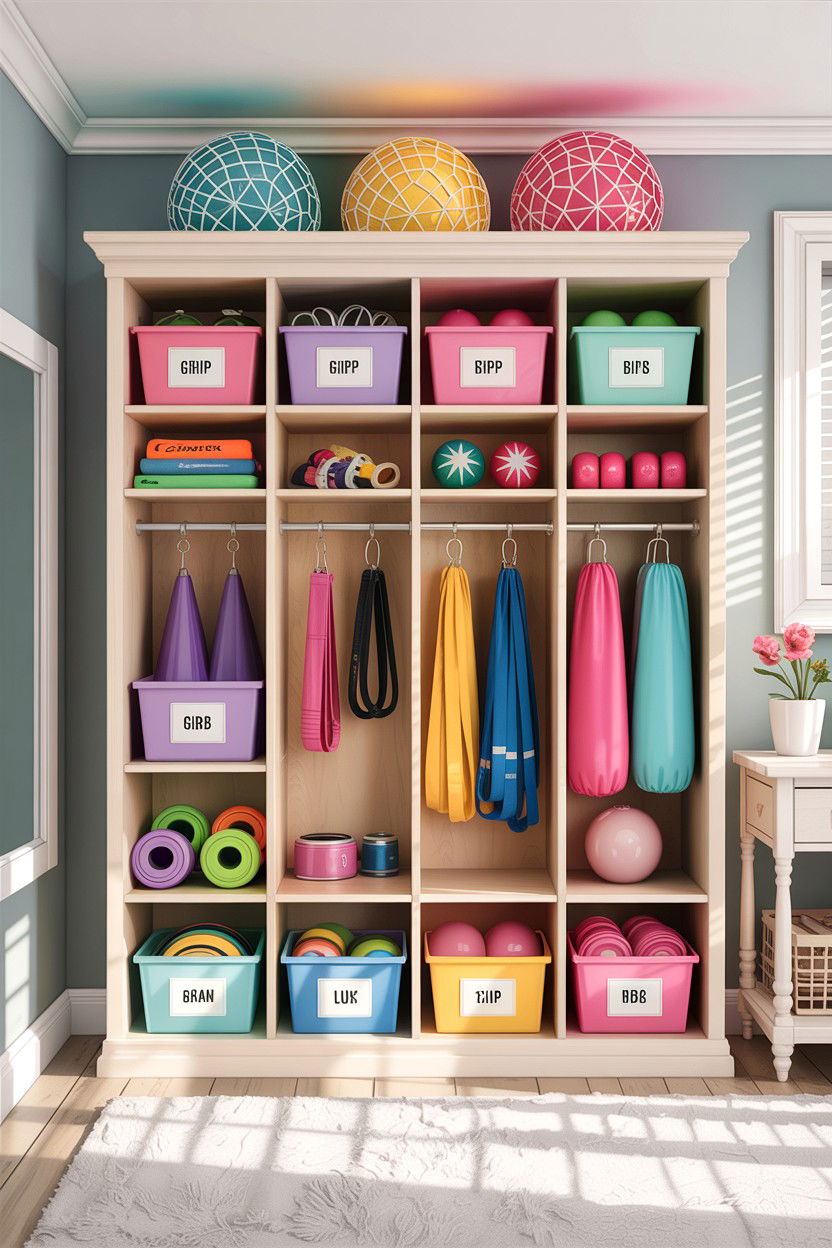 Gymnastics equipment storage - 30 gymnastics bedroom ideas