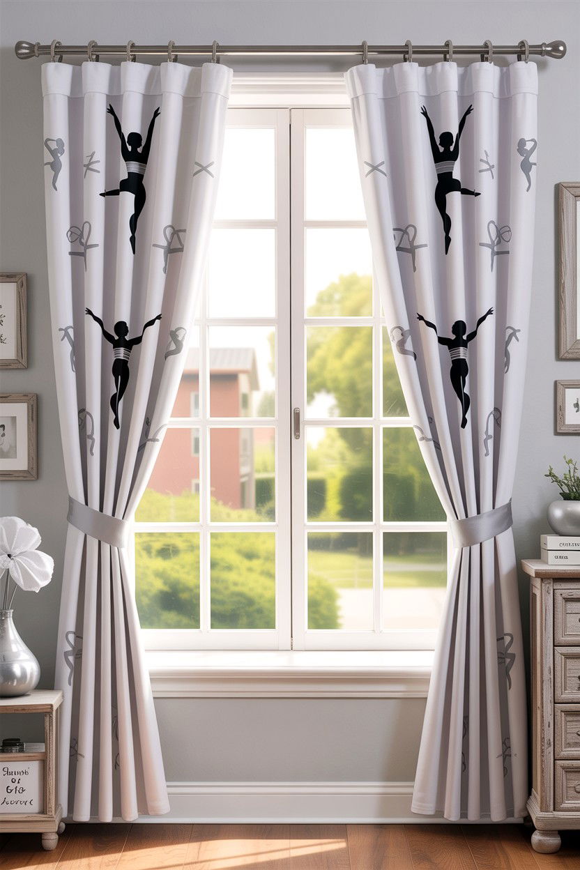 Gymnastics window curtains - 30 gymnastics bedroom ideas