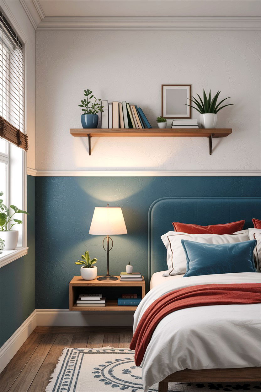 Half painted wall with shelf - 30 bedroom half painted walls