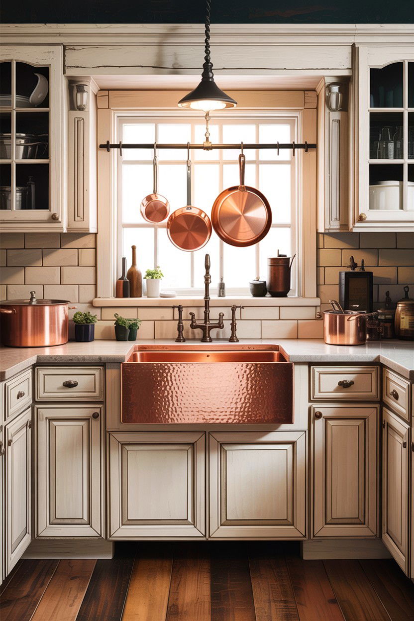Hammered Copper Apron Front Sink - 30 copper sink ideas