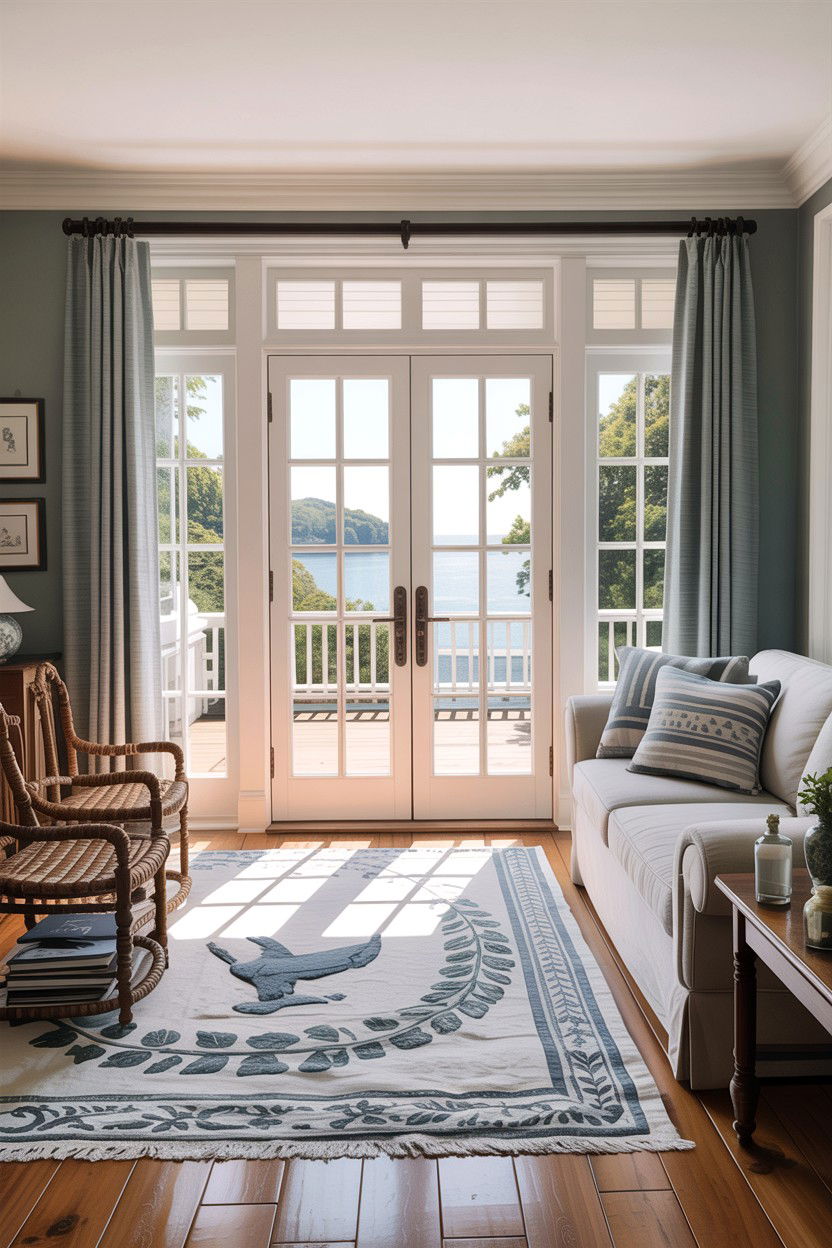 Hamptons living room with French doors - 30 hamptons living room ideas