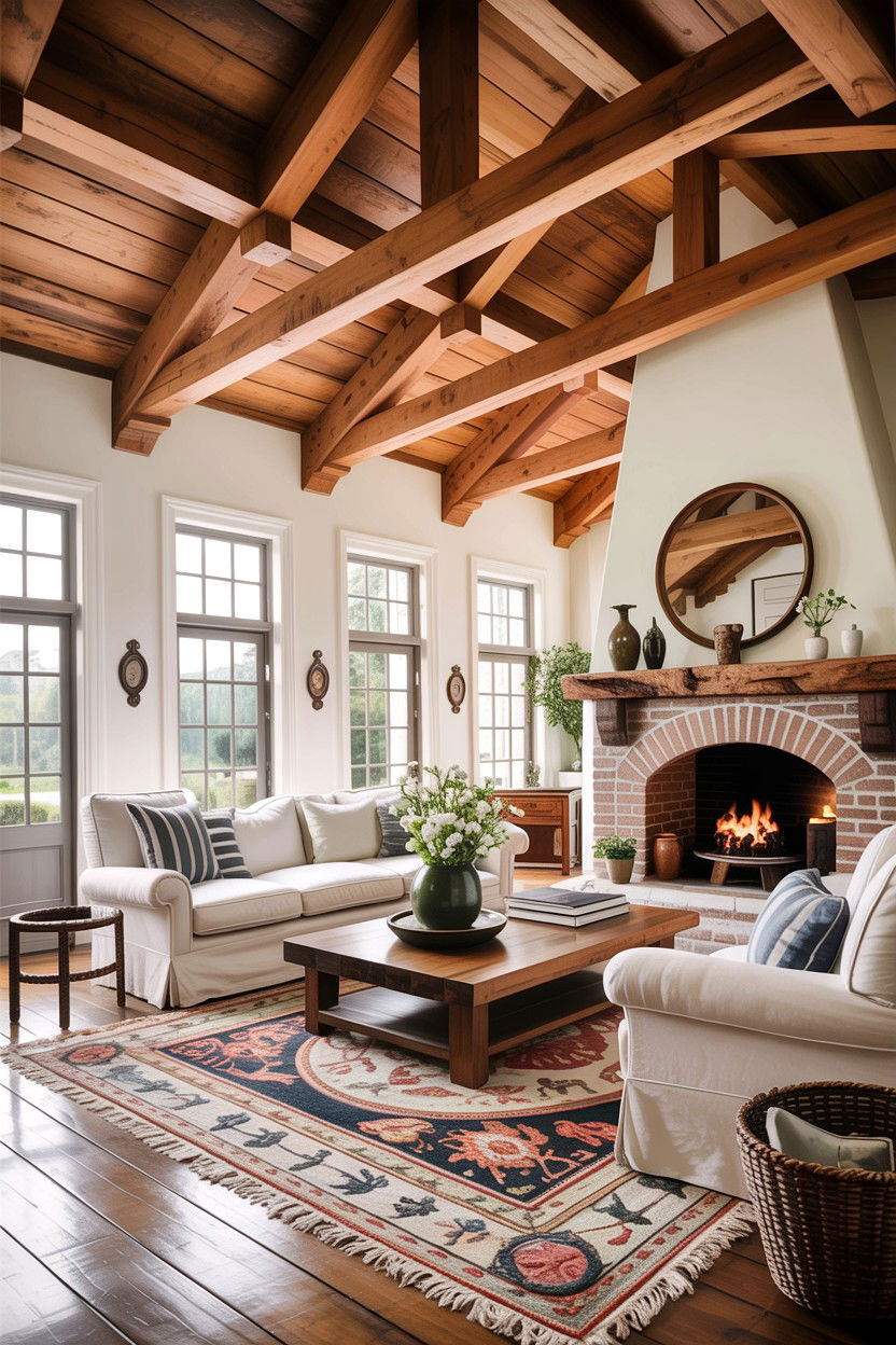 Hamptons living room with timber beams - 30 hamptons living room ideas