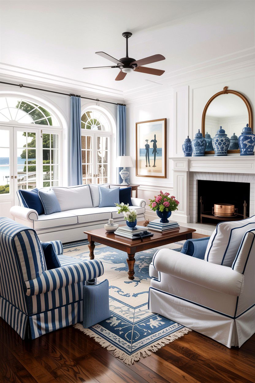 Hamptons style room - 30 blue and white living room ideas