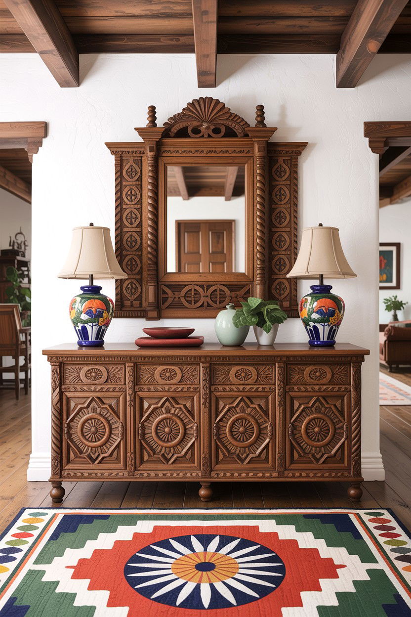 Hand Carved Wood Sideboard - 30 living room Santa Fe furniture ideas
