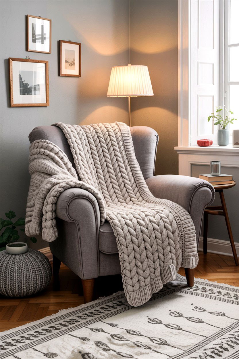 Hand Knitted Throw Blanket - 30 handmade living room ideas
