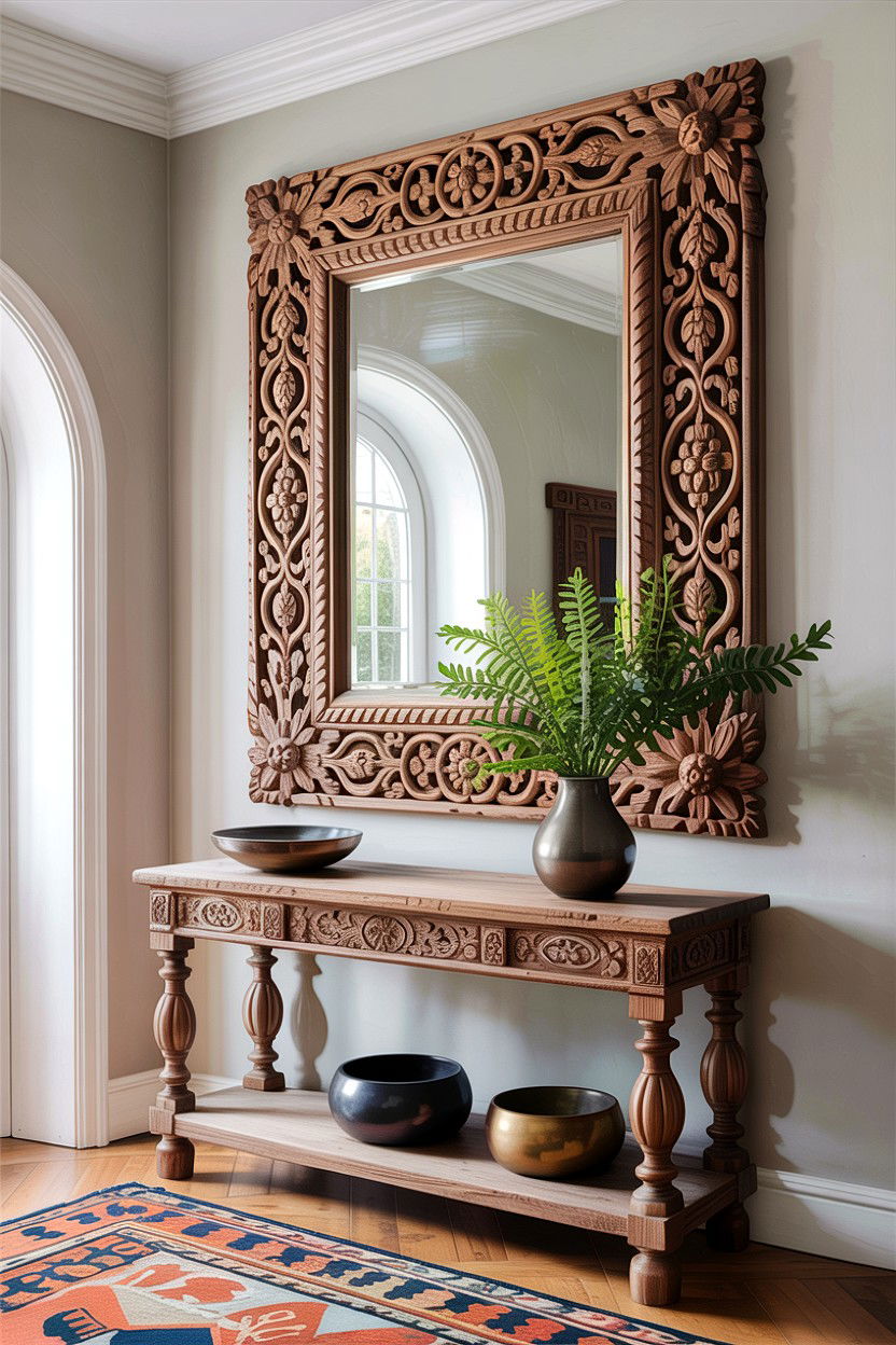 Handcarved wall mirror - 30 living room Indian furniture ideas