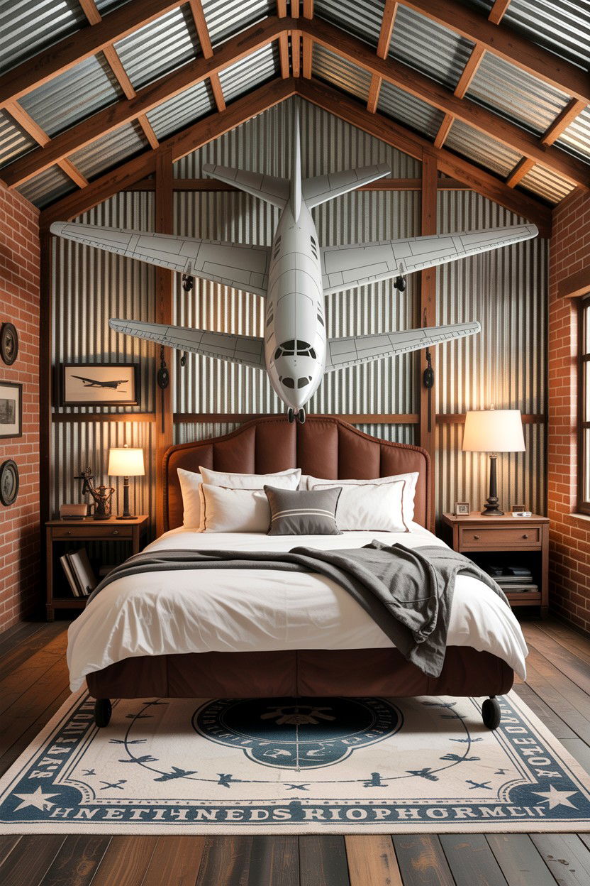 Hangar Style Bedroom - 30 airplane bedroom ideas