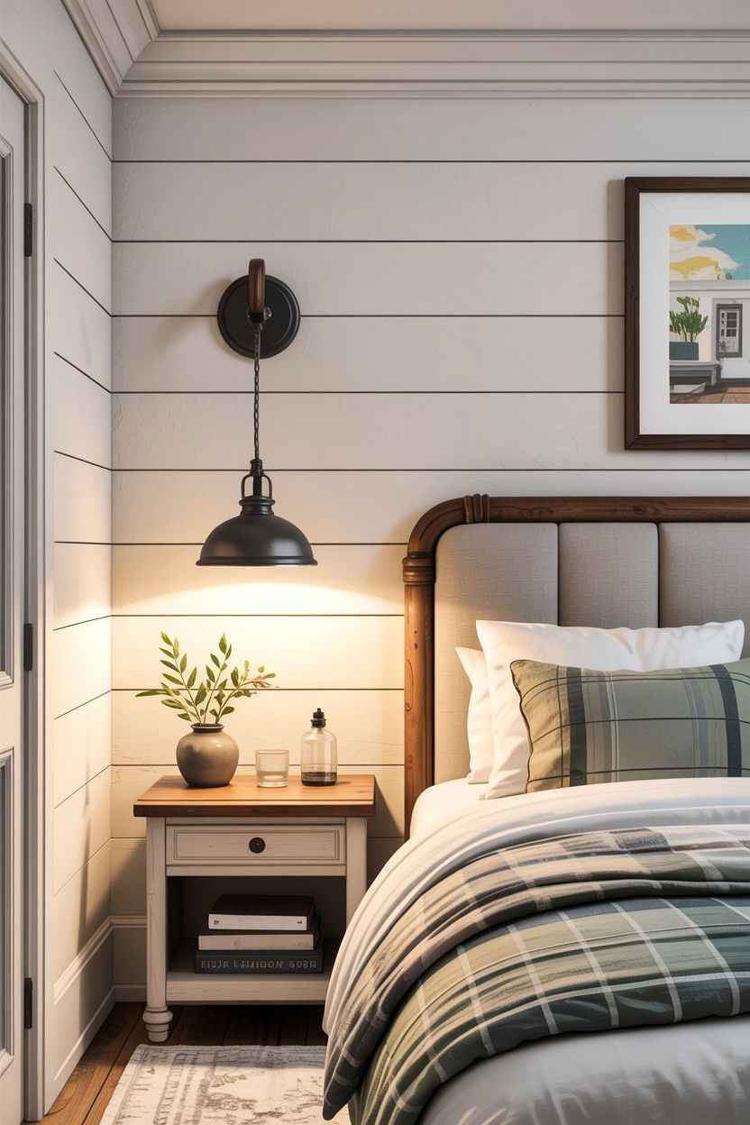 Hanging Bedside Lamps - 30 fixer upper bedroom ideas