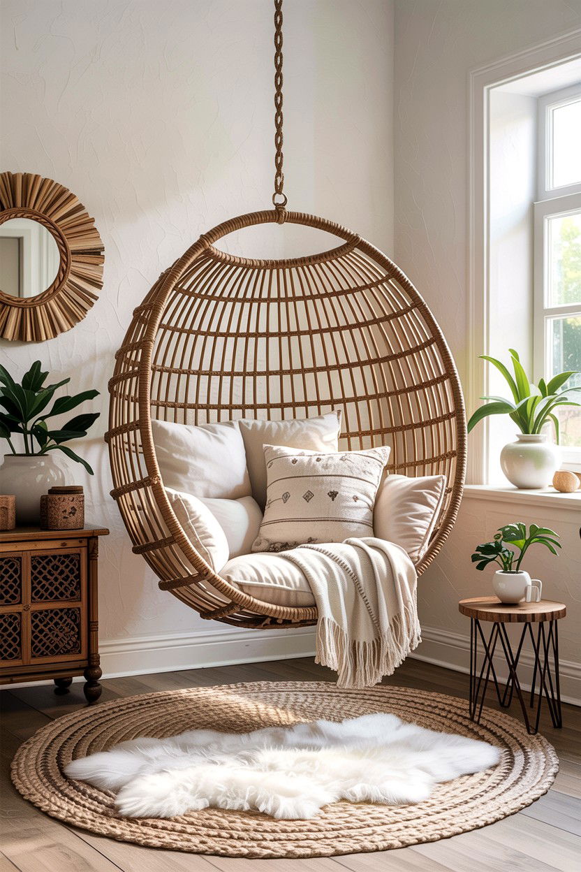 Hanging Egg Chair - 30 bedroom corner ideas