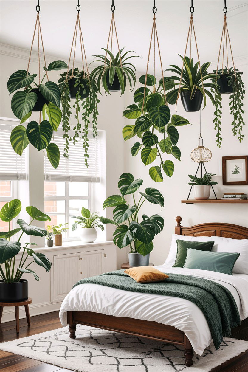 Hanging Indoor Greenery Plants - 30 cottage core bedroom ideas
