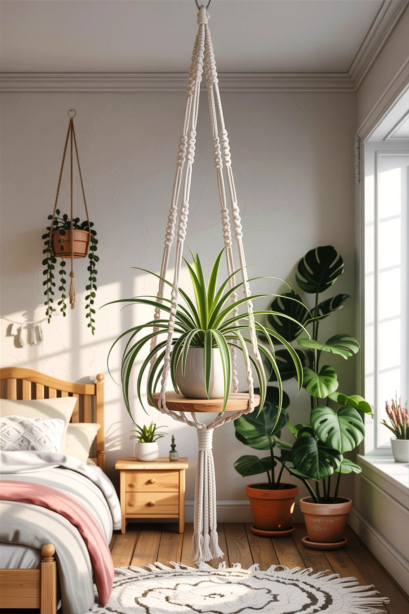 Hanging Macrame Shelf - 30 bedroom plant shelves