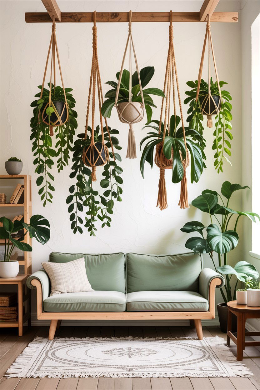 Hanging Plant Arrangement - 30 high ceiling living room ideas