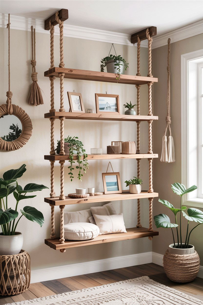 Hanging Shelf Room Divider - 30 bedroom shelf dividers