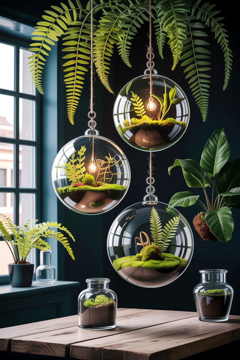 Hanging Terrarium Plants - 30 dark academia living room ideas