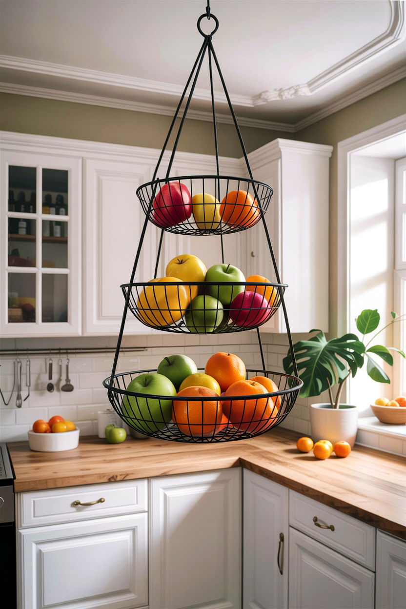 Hanging fruit basket - 30 small kitchen space storage ideas