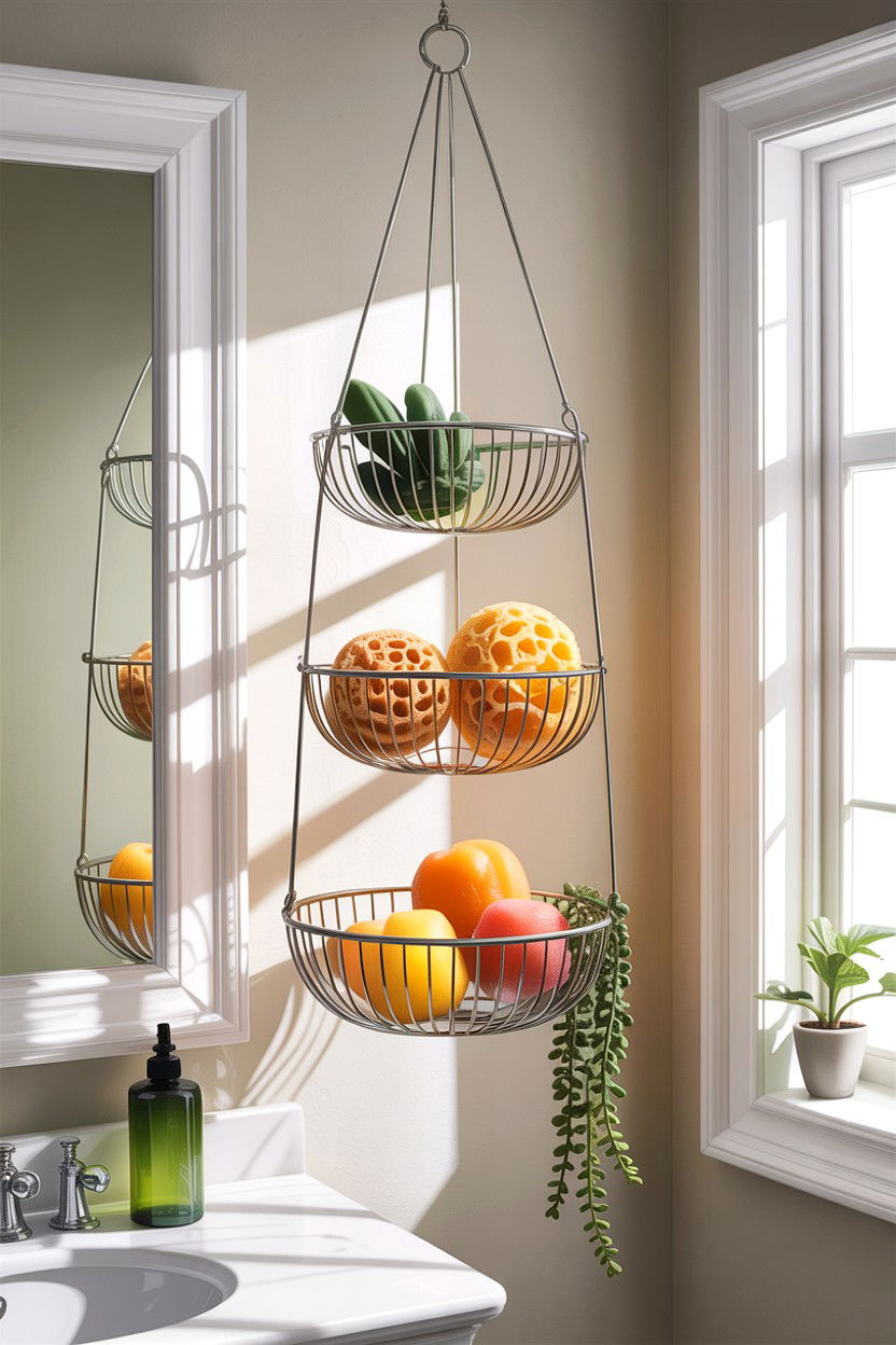 Hanging fruit baskets for bath - 30 bathroom basket storage ideas