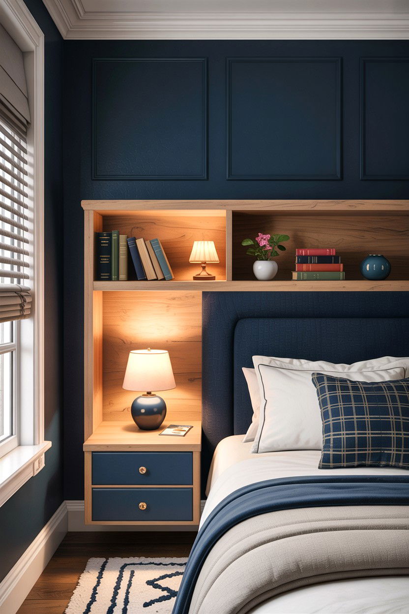 Headboard Storage Shelf - 30 bedroom collection display ideas
