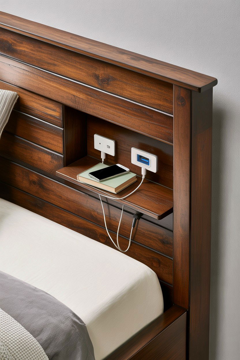 Headboard With Charging Station - 30 bedroom phone chargers