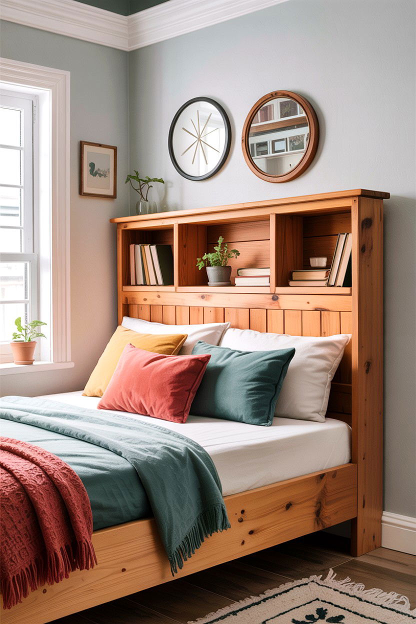 Headboard With Shelves - 30 bedroom compact furniture ideas