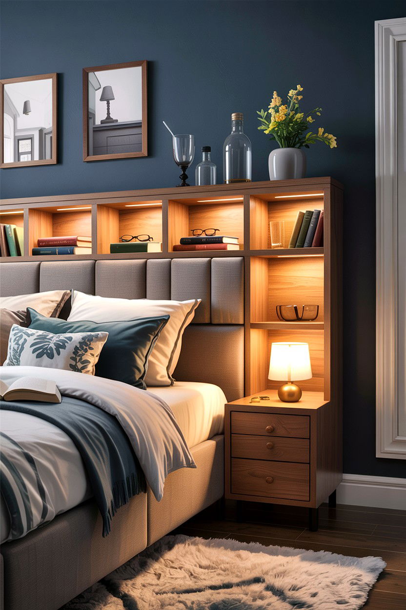 Headboard With Storage - 30 bedroom space saving ideas