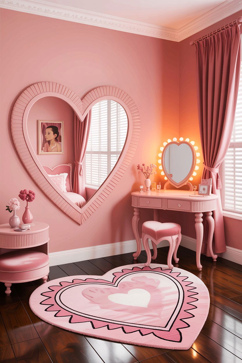 Heart Mirror Bedroom - 30 kawaii bedroom ideas