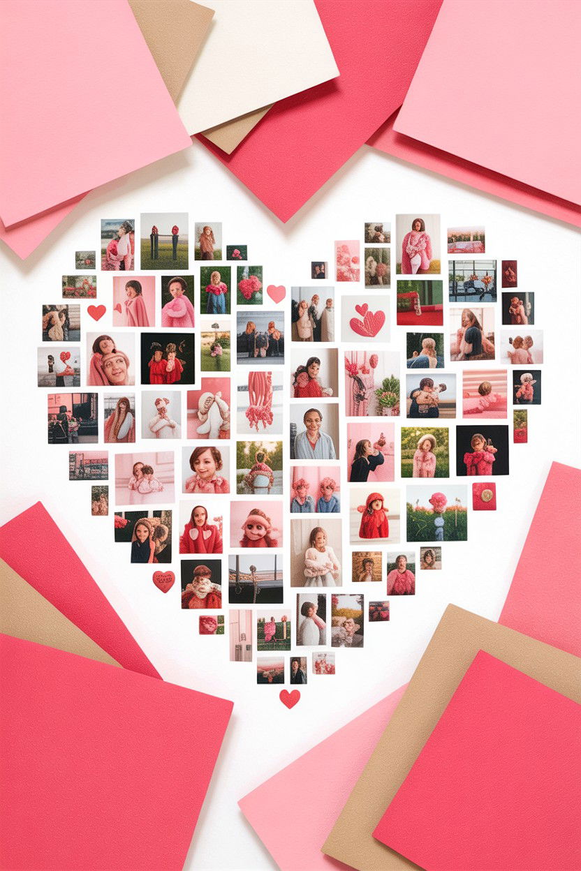 Heart Shaped Photo Collage - 30 bedroom memory wall ideas