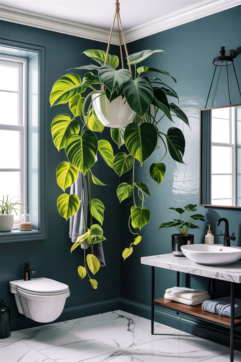 Heartleaf philodendron hanging - 30 hanging plants for bathroom ideas