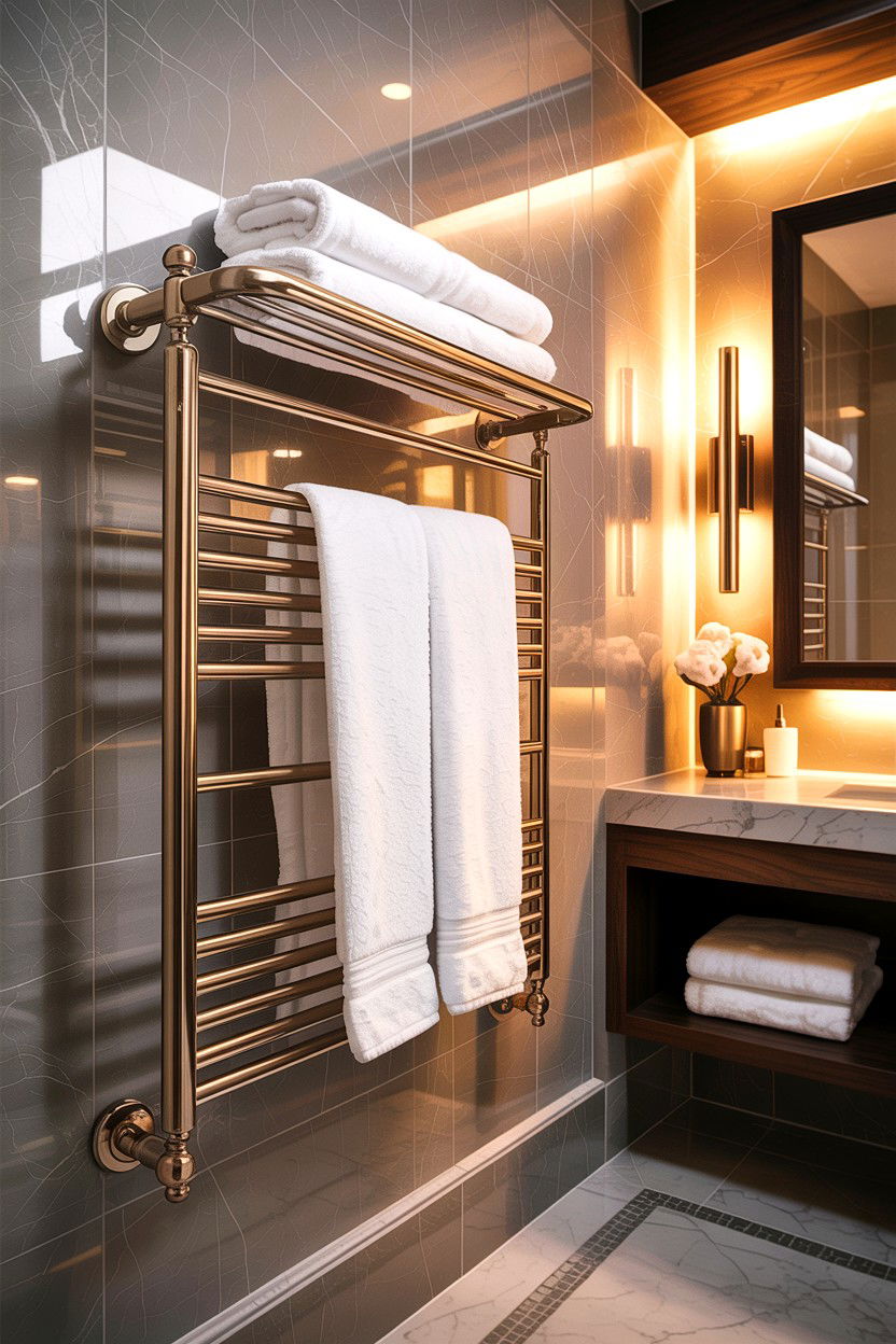 Heated towel rack - 30 home spa bathroom ideas