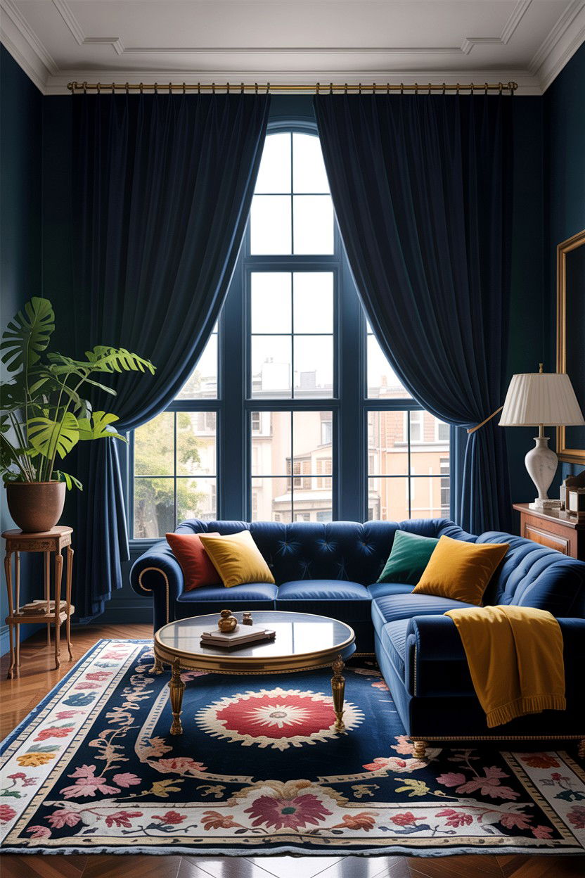 Heavy Velvet Curtains - 30 dark academia living room ideas