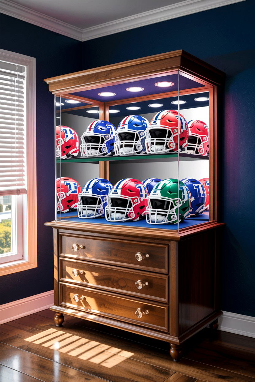 Helmet display case - 30 football bedroom ideas