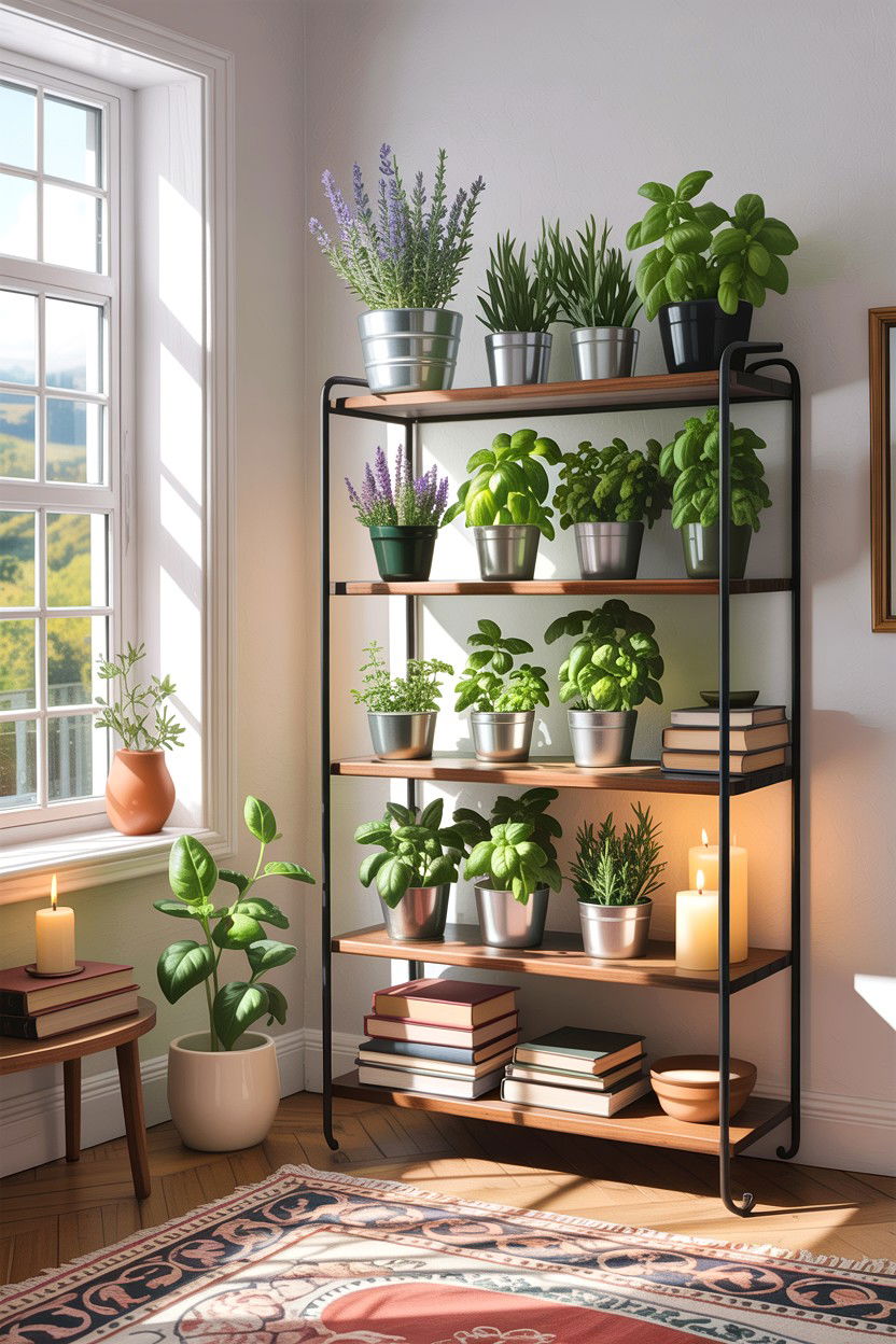 Herb shelf - 30 garden themed living room ideas