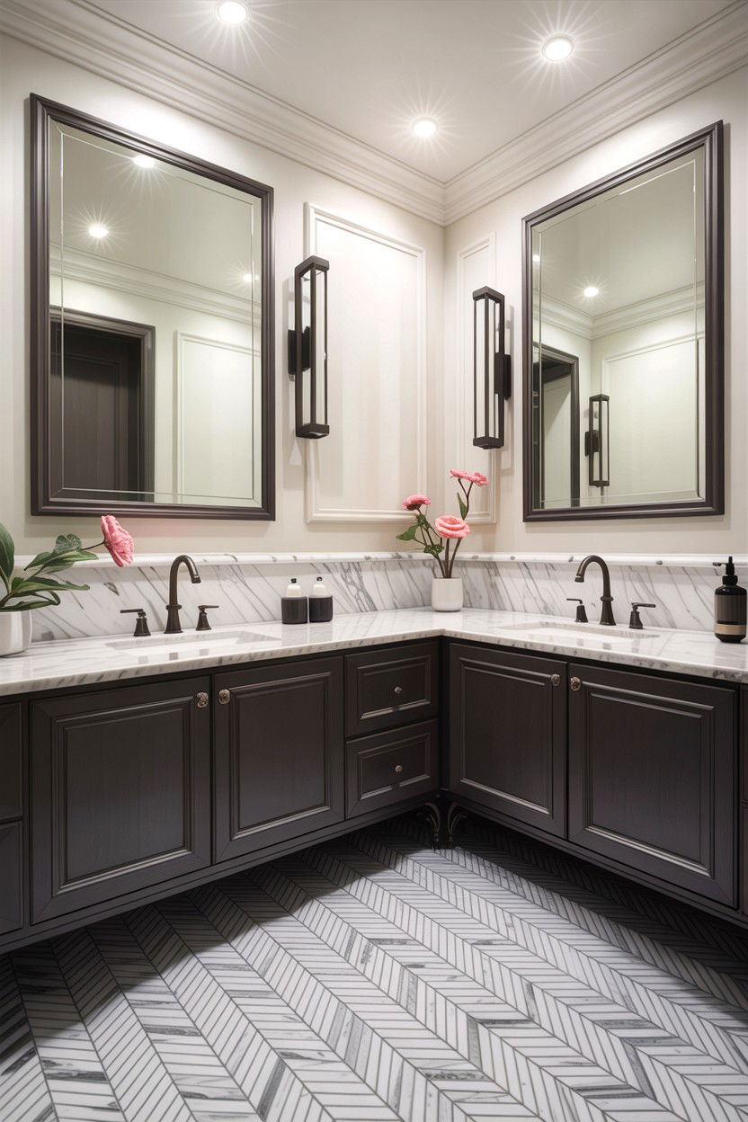 Herringbone Floor Pattern - 30 bathroom architectural detail ideas