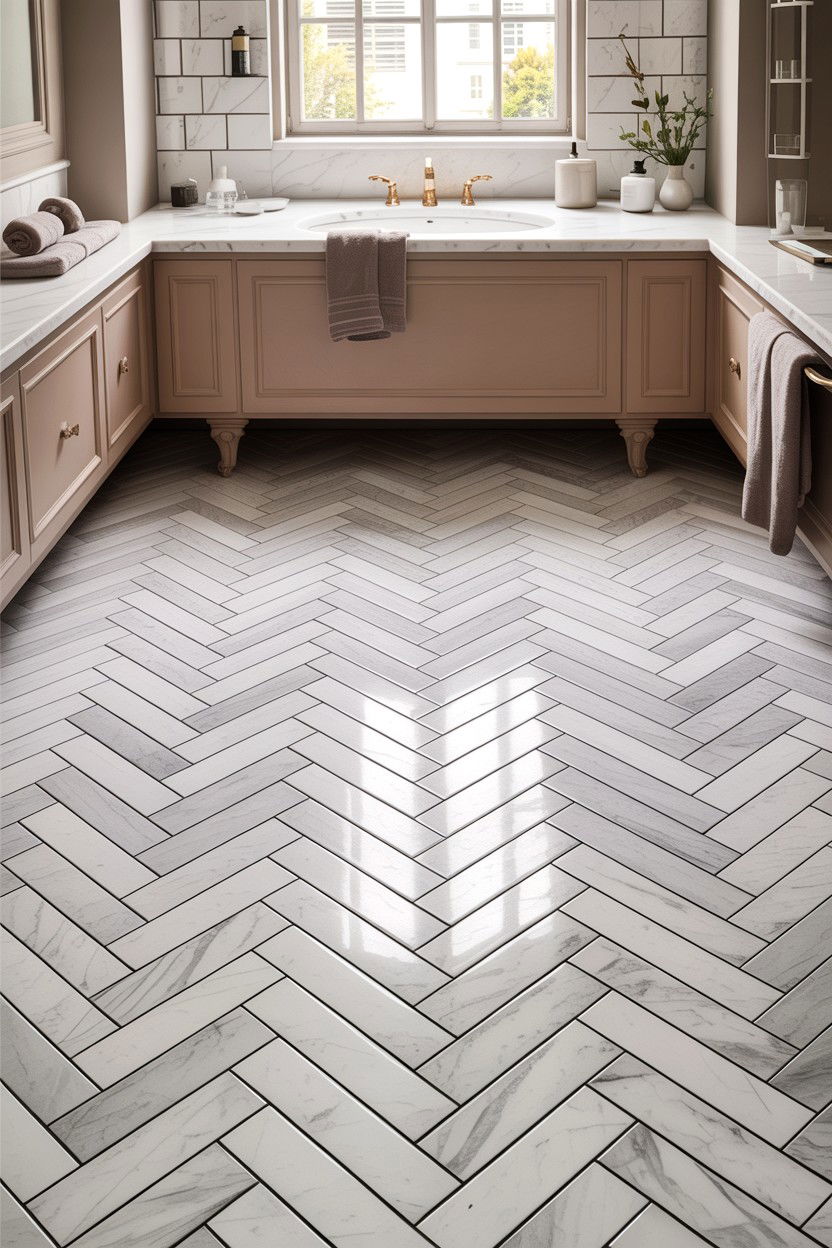 Herringbone Floor Tile Layout - 30 heated bathroom floor ideas