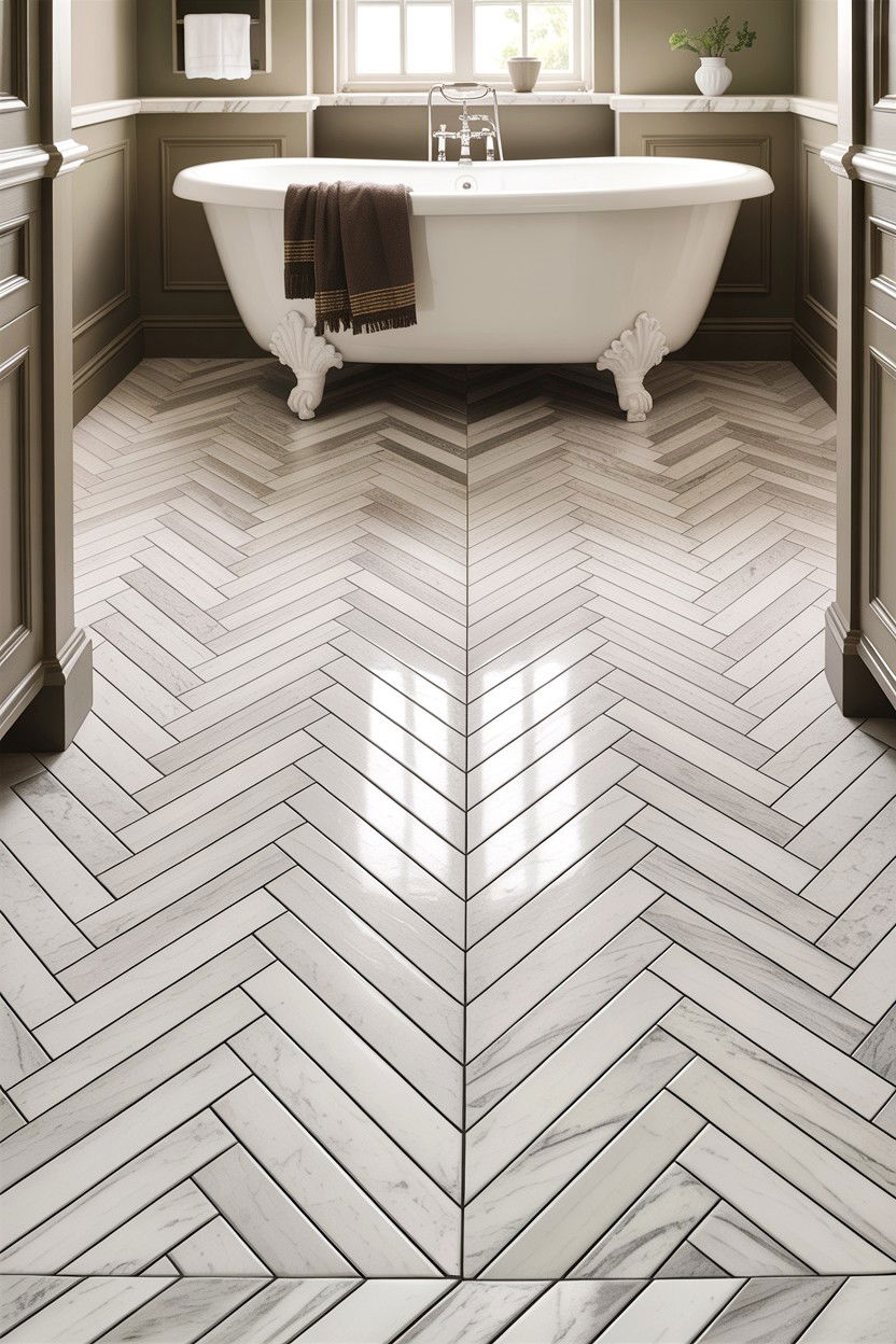 Herringbone Tile Floor - 30 high-end bathroom ideas
