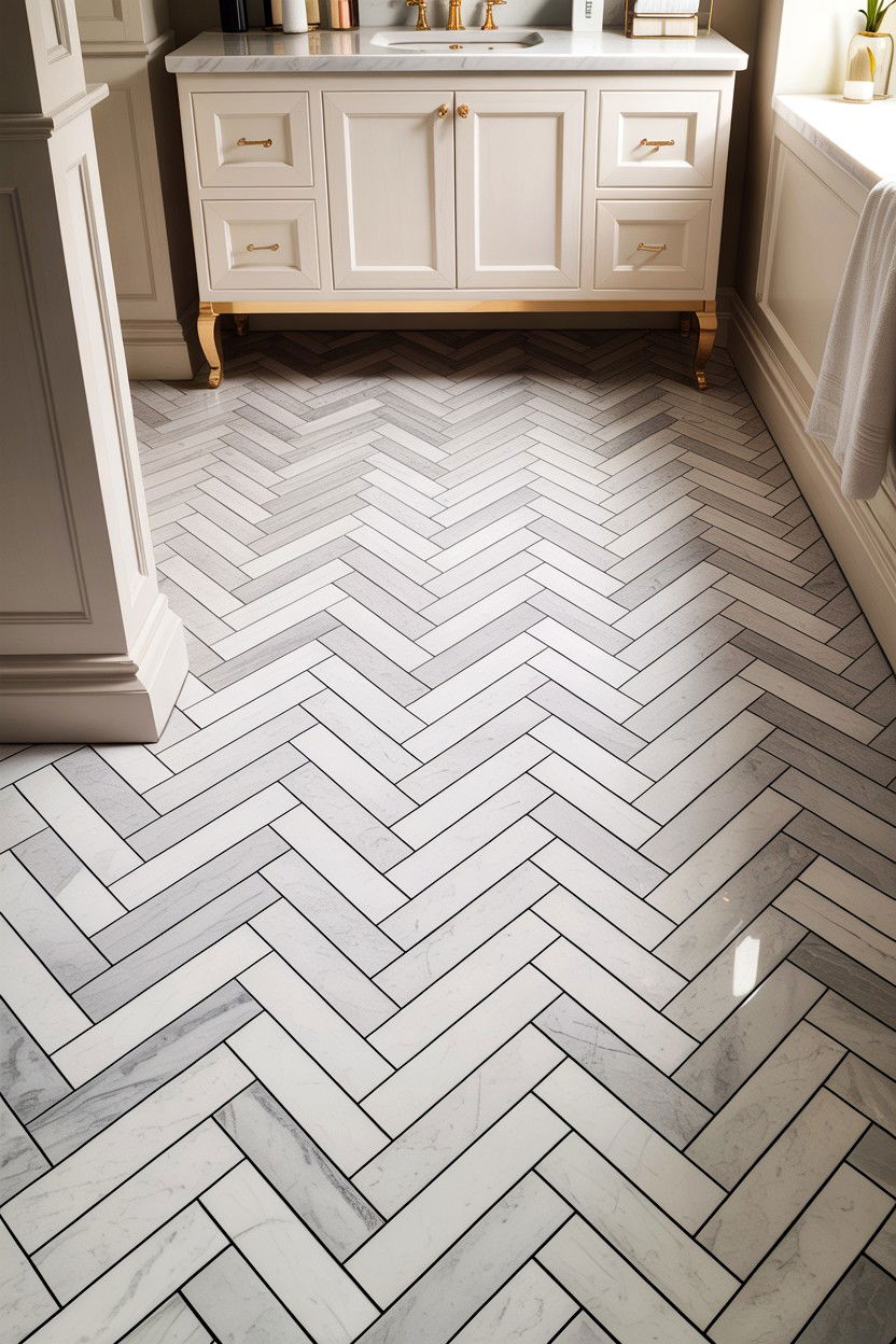 Herringbone Tile Floor - 30 classic bathroom ideas