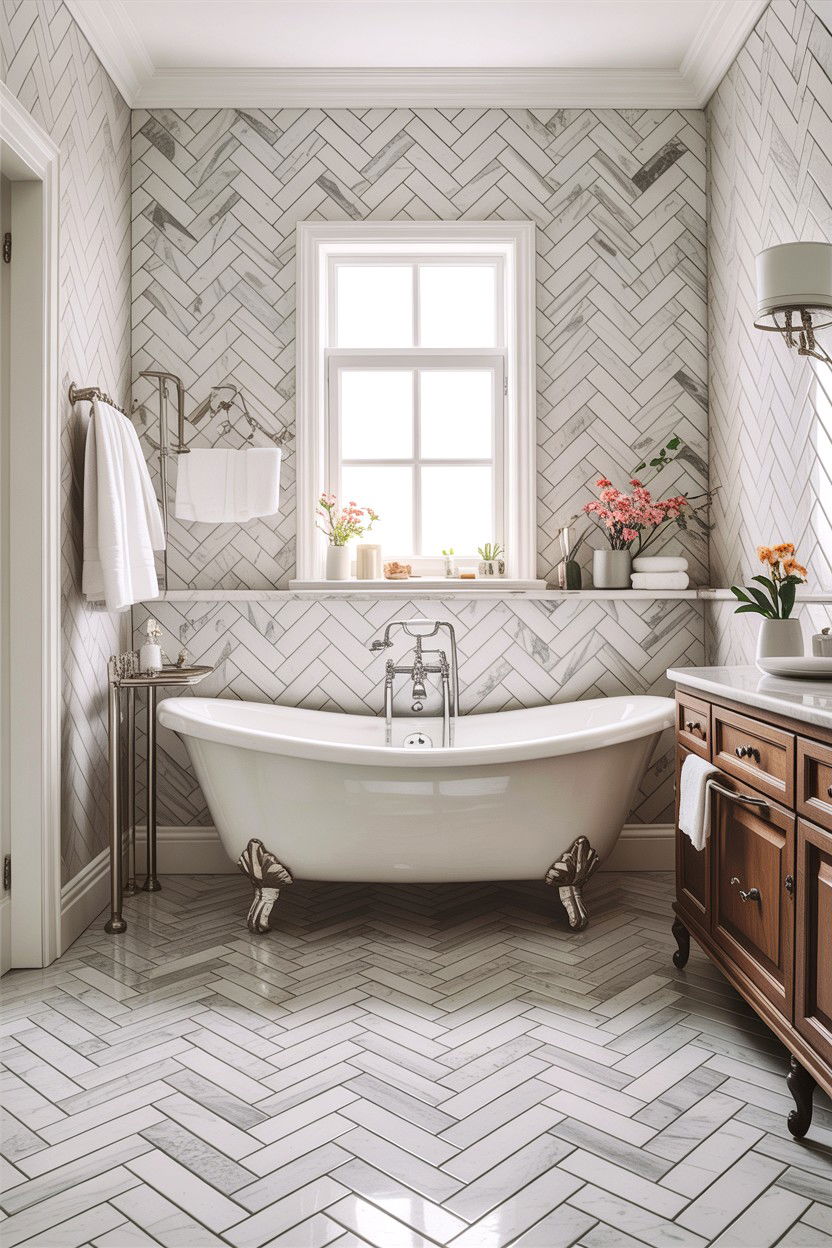 Herringbone Tile Pattern - 30 cool neutral bathroom ideas