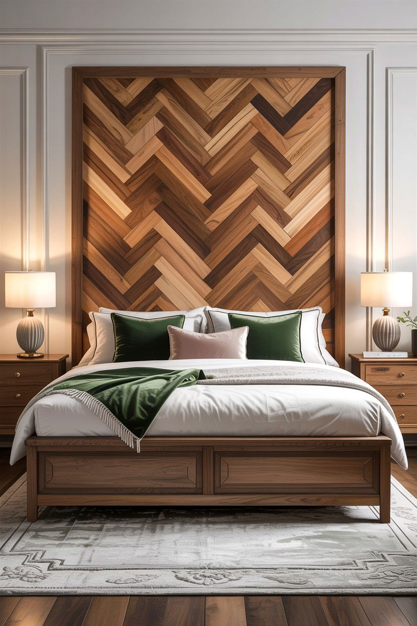 Herringbone Wood Headboard - 30 bedroom wooden headboards