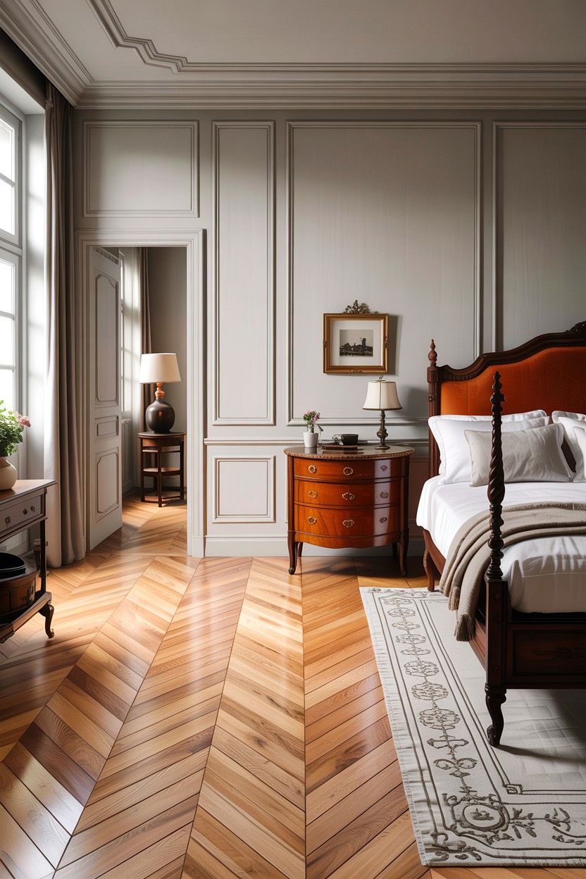 Herringbone Wood Pattern - 30 bedroom floor ideas