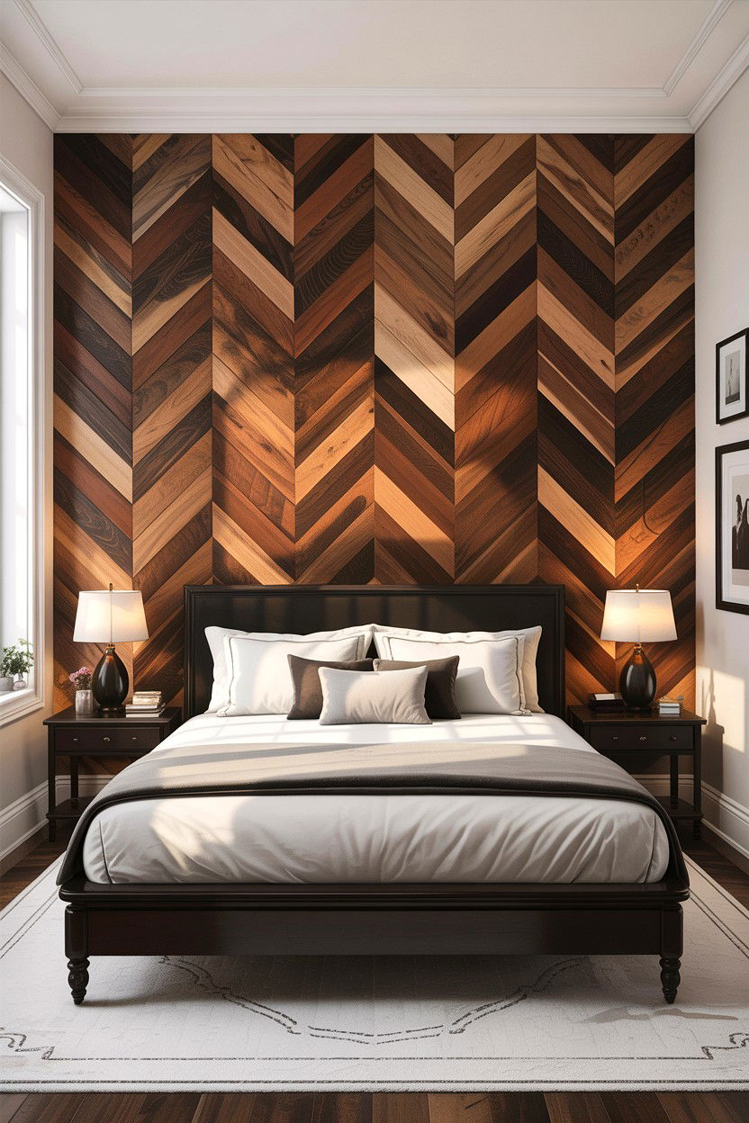 Herringbone Wood - 30 bedroom accent walls