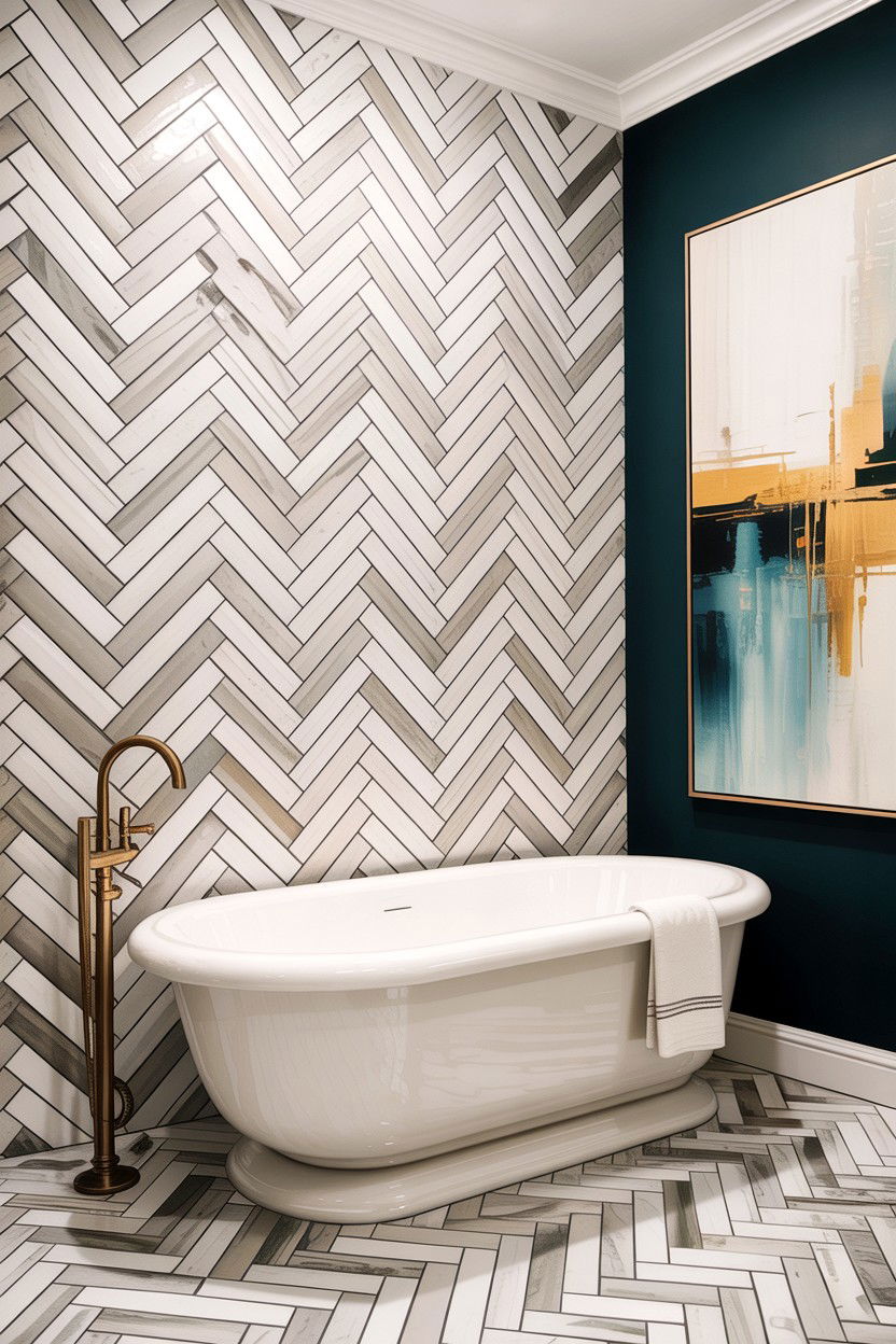 Herringbone handmade tile wall - 30 handmade tile bathroom ideas